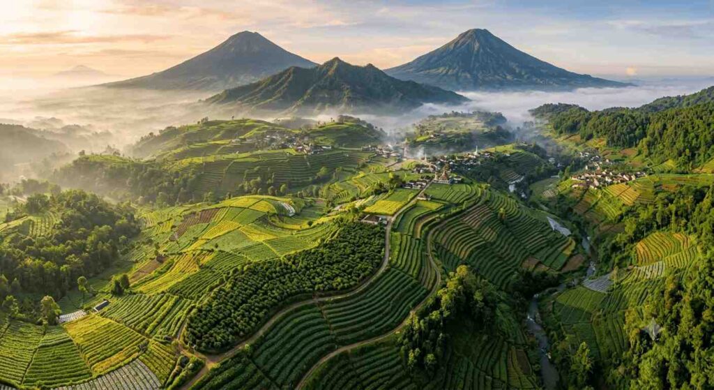 Perkebunan kopi arabika dengan sistem tumpang sari di lereng Sindoro Sumbing ketinggian 1500 mdpl
